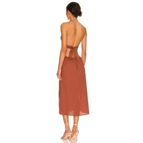 WEWOREWHAT Shell Chain Halter Midi Dress in Cappuccino - Picture 3 of 6